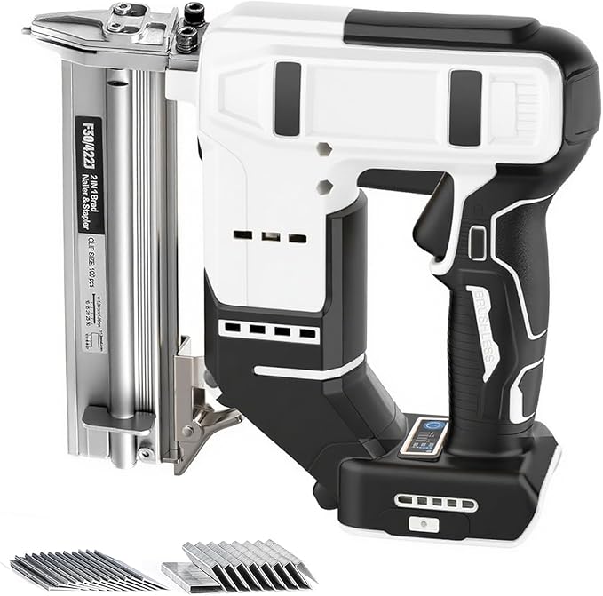 2 in 1 Cordless Brad Nailer Compatible with De wa-lt 20V Battery (No Battery), 18 Gauge Electric Nail Gun/Staple Gun with 1000 Nails & 1000 Staples for Upholstery Carpentry and Wood Working