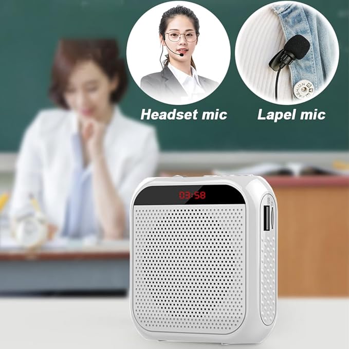 Portable Voice Amplifier for Teachers,Rechargeable Portable Microphone with Speaker,Wired Microphone,Pa System for Outdoors, Teaching, Meeting, Tour Guide, Yoga(5PCS,White)