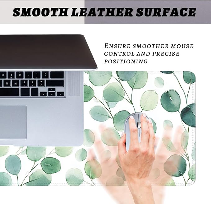 Eucalyptus Leaves Desk Pad Mouse Pad Watercolor Green Botanical Mousepad XL Large Gaming Mouse Pad Laptop Keyboard Mat Desk Pad 31.5"x11.8"