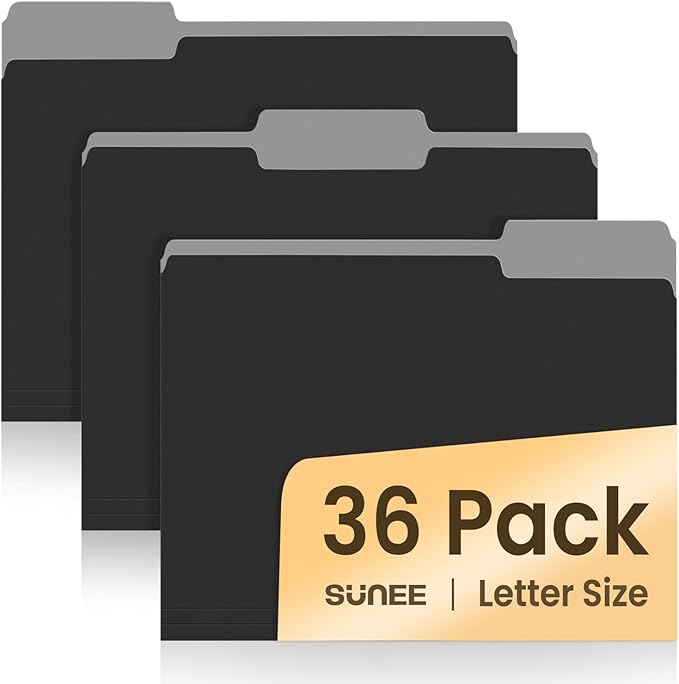 SUNEE File Folders, 36 Pack Manilla Folders 8.5 x 11, Colored File Folders Home Office School Supplies for Documents Files Paper,Black
