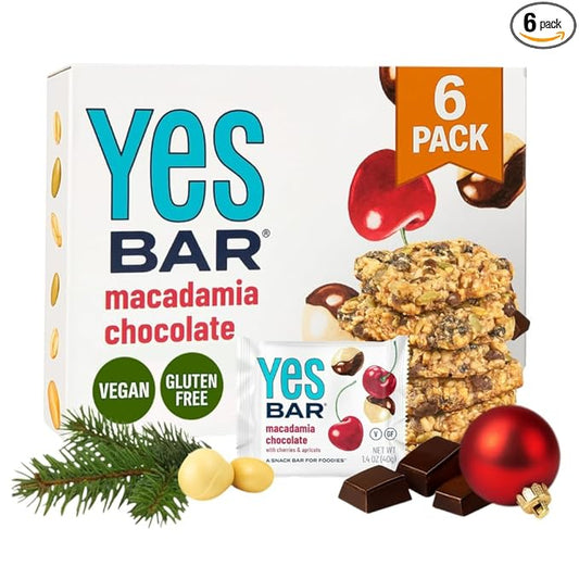 The YES Bar YES Bar – Macadamia Chocolate – Plant Based Protein, Decadent Snack Bar – Vegan, Paleo, Gluten Free, Dairy Free, Low Sugar, Healthy Snack, Breakfast, Low Carb, Keto Friendly (Pack of 6)