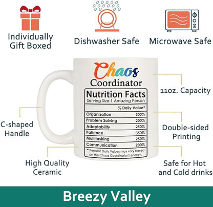 Breezy Valley Chaos Coordinator Mug Gifts for Women Men, Appreciation Gifts for Coworkers Leaving Gift, Boss Coworker Christmas Gift, Thank You, Goodbye, Going Away, Farewell Presents for Coworkers
