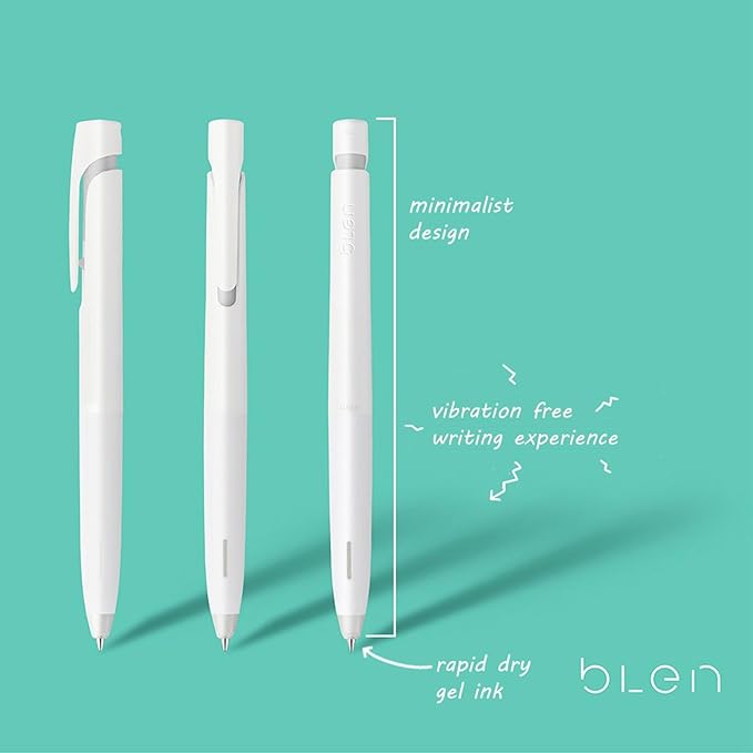 Zebra Pen bLen Retractable Ballpoint Gel Pen + refills, White Barrel, Medium Point, 0.7mm, Blue Ink (Pack of 1,6 Count Total)