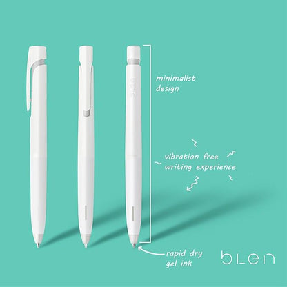 Zebra Pen bLen Retractable Ballpoint Gel Pen + refills, White Barrel, Medium Point, 0.7mm, Blue Ink (Pack of 1,6 Count Total)