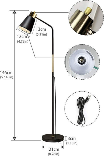 Floor Lamp, Dimmable Floor Lamps for Living Rooms & Bedrooms, Farmhouse Reading Lamp - Standing, Adjustable Metal Heads Indoor Task Lighting for Living Room Bedroom Office (Dimmable Black)