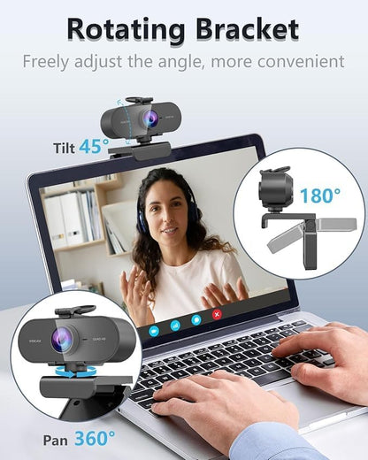 2K Webcam for pc with Microphone,Privacy Cover Slider Streaming Web cam for Mac Laptop,USB External Computer Camera for Desktop,Best Full Hd face cam for Video Conference,Gaming,Zoom,Teams