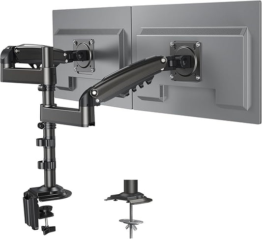 HUANUO Dual Monitor Arm for 13-32 inch Screens,Holds 19.8lb,Adjustable Monitor Stand with Clamp and Grommet Base,Vesa 75x75mm/100x100mm Compatibility (Black)