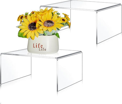 2 Pcs 9 x 9 Inch Large Acrylic Risers Display Stands 5 mm Thick Acrylic Shelf Riser Showcase for Collectibles Jewelry Cupcakes Food Figures Perfume Cabinet (Clear)
