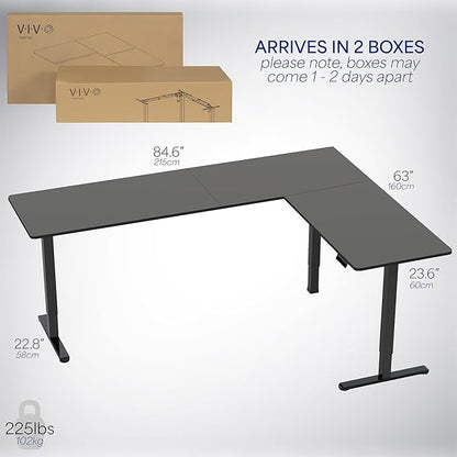 VIVO Electric Corner 84 x 63 inch L-Shaped Standing Desk, Memory Height Adjustment, Black Top Black Frame, DESK-E3CTBB-84