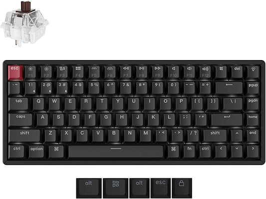 Keychron K2 75% Layout QMK Wireless and Wired Options Mechanical Keyboard Super Brown Switch, Paired with Shine-Through Double-Shot PBT Keycaps for Mac Windows-Version 3