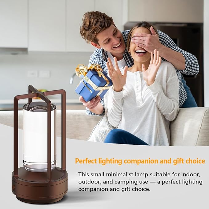 Small Cordless Table Lamps Rechargeable Set of 2 for Indoor/Outdoor, Portable Battery Operated Powered Lamps, Dimmable 3 Color Modes Waterproof, LED Desk Lights for Bedroom/Restaurant/Camping-Brown