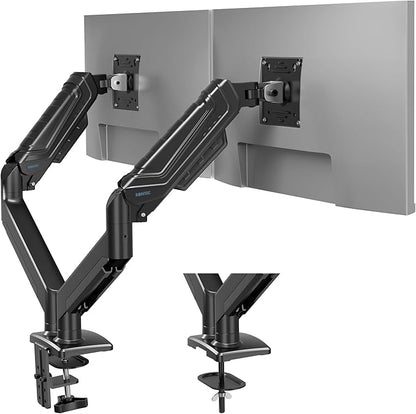 BONTEC Dual Monitor Stand for 15-34 Inch Screens, Gas Spring Adjustable Monitor Arm, Full Motion VESA 75x75/100x100mm Desk Mount with Tilt, Swivel, Rotation, Ergonomic Design for Home Office or Gaming