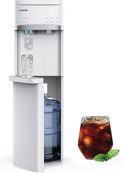 Self Cleaning Hot and Cold Water Cooler Dispenser with Ice Maker for 5 Gallon Bottom Loading 22lbs Daily Capacity Night Light White