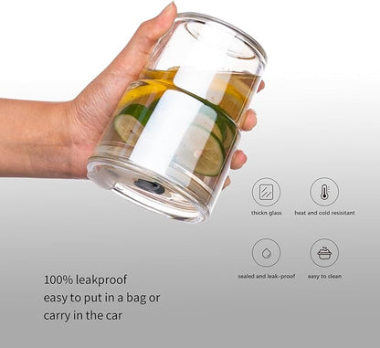 13 oz Tumbler Water Glass, Water Bottle with Straw and Dustproof Lid, Coffee Ice Cup Double Wall Insulated Glass Cup (White-4pack)
