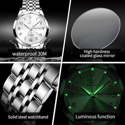 OLEVS Watch for Men Luxury Dress Analog Quartz Stainless Steel Waterproof Luminous Date Diamond Business Two Tone Casual Wrist Watch