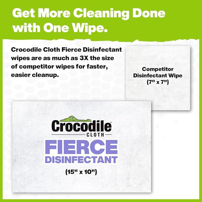 Crocodile Cloth Fierce Disinfectant Wipes - 480 Count (48 Packs of 10 Count) 15" x 10" Multi-Surface Disinfecting Cleaning Cloths For Kitchens, Bathrooms, Offices & Schools