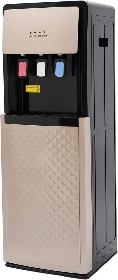 Bottom Loading Water Cooler, 5 Gallon Water Dispenser, Hot Cold & Room Temperature Dispenser, Holds 3 & 5 Gallon Jugs, Hot & Cold Water Cooler Dispenser for Homes Kitchens Offices Dorms (Gold)