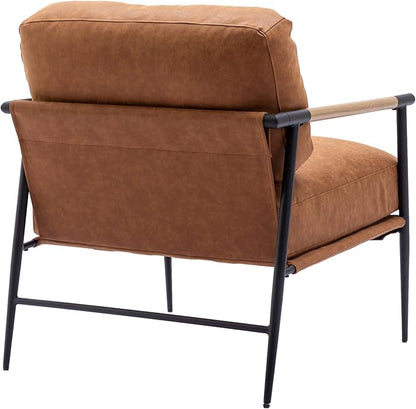 DUOMAY Mid-Century Modern Accent Chair Armchair Set of 2, Soft PU Leather Sofa Lounge Chair Reading Chair with Metal Leg for Living Room Bedroom Office, Brown