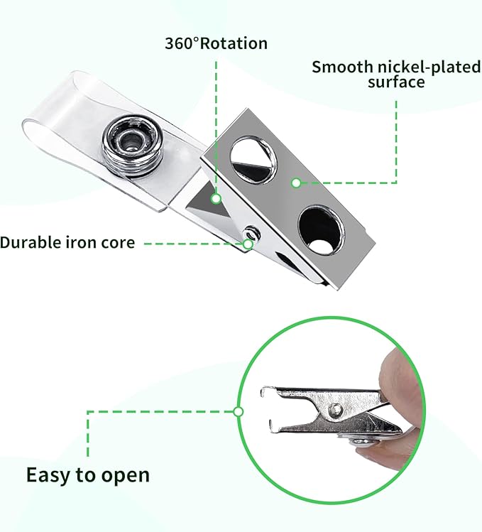 400 Pack Metal Badge Clips Double Hole ID Badge Clips with Clear PVC Straps for Name Tag ID Cards and Badge Holders Work Office Supplies
