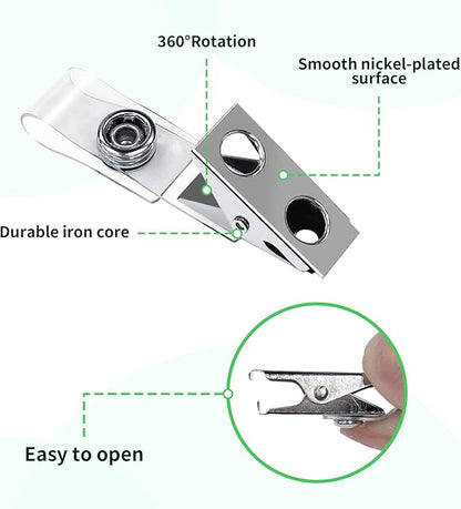 400 Pack Metal Badge Clips Double Hole ID Badge Clips with Clear PVC Straps for Name Tag ID Cards and Badge Holders Work Office Supplies