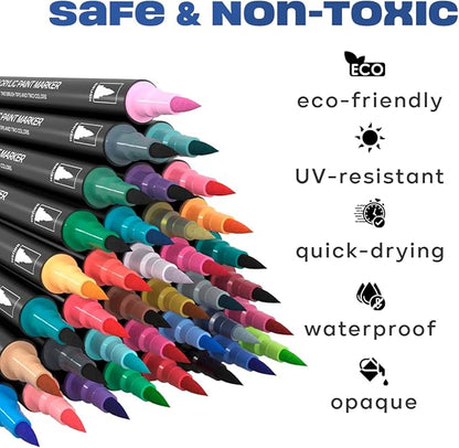 Acrylic paint pens create art – Dual Brush Tip Acrylic Markers Set, Waterproof Quick-Drying Ink for Rock Painting, Glass, Wood, Fabric (72)