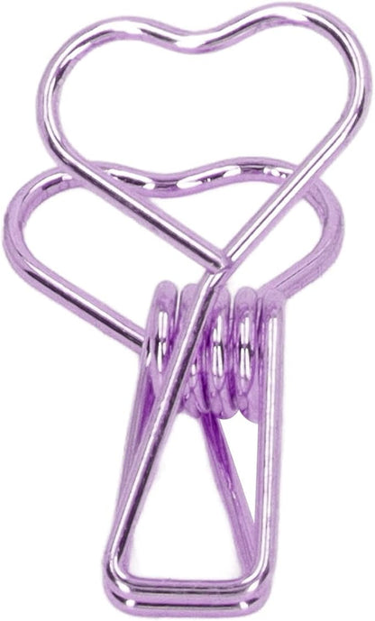 Clips in Assorted Sizes, Medium Metal Paper Clips, 100 Pcs Rose Gold - Strong Clamping Force, Hollow Heart Shape, Cute Office Document Accessories (Purple)