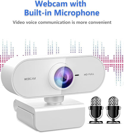 Webcam 1080P HD,Web cam with Microphone, Noise Cancellation, Wide-Angle Lens, Auto Light Correction, Plug & Play USB Webcam for Laptop, Desktop, PC, Mac, Zoom, Skype, Streaming,White