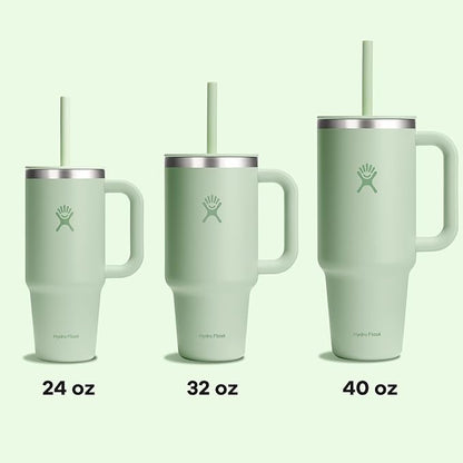 Hydro Flask Travel Tumbler with Handle, Lid and Straw - Insulated Stainless Steel in 40 Oz Aloe Green