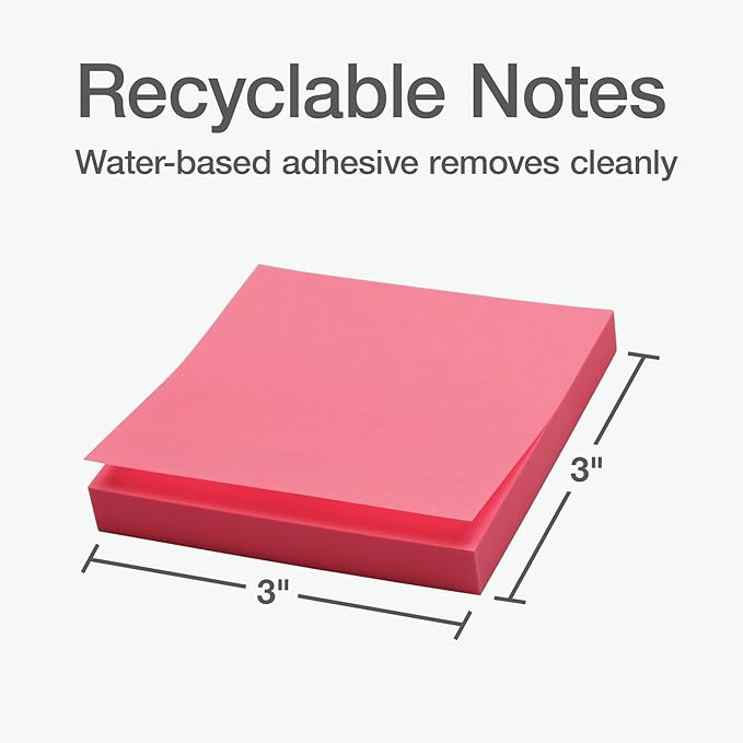 Redi-Tag Sticky Notes, Power Stick Notes, Adhesive Reminders, 3" x 3" Reusable, Strong Adhesive Memos, Assorted Bright Colors, (1000978) (Pack of 192)