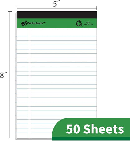 KAISA Legal Pad Writing Pads, 5"x8" College Ruled, 56GSM Paper Notepads, 12pads (White 48pad, 5x8inch)