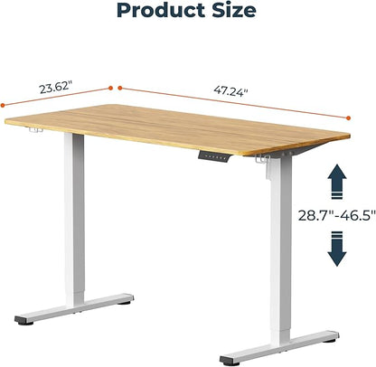 Adjustable Stand Up Desk with Memory Preset,Electric Standing Desk 47 x 24 Inch Home Office Desk Computer Workstation Sit Stand Desk, Splice Maple Top + White Frame