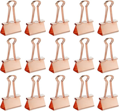 JAM PAPER Colorful Binder Clips - Medium - 1 1/4 Inch (32 mm) - Rose Gold Binderclips - 15/Pack