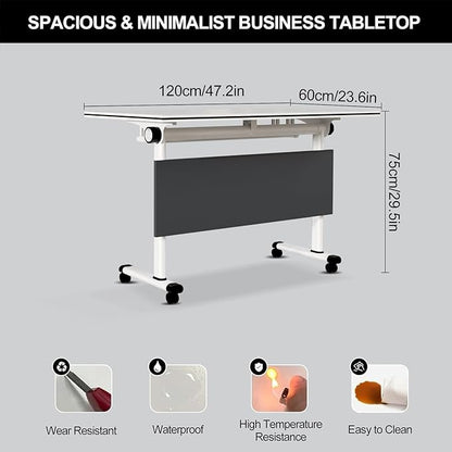 Folding Conference Table Modern Large Mobile Meeting Table Rolling Conference Room Tables with Wheels Seminar Tables for Office Training Classroom (2, Deep Grey, 47.2" D X 23.6" W X 29.5" H)