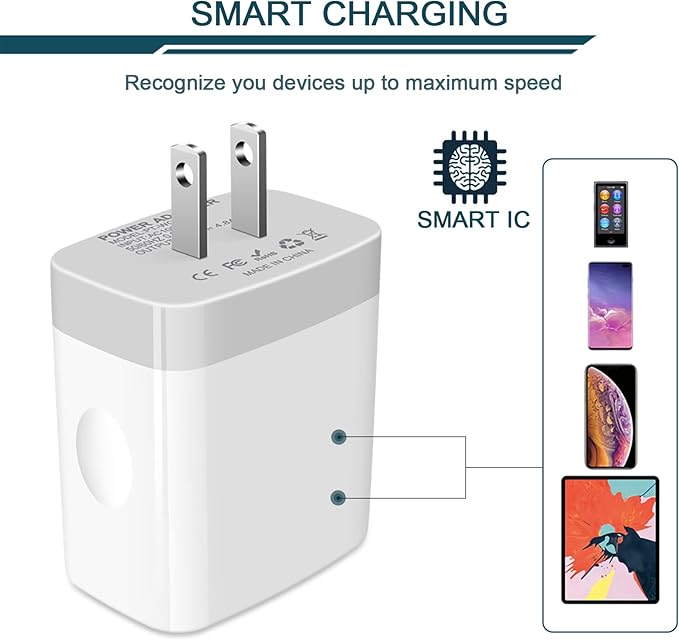 USB Charger Cube, Wall Charger Plug, AILKIN 4.8A 4-Muti Port USB Adapter Power Plug Charging Station Box Base Replacement for iPhone 15 14 13 12 16 Pro Max/X/17, iPad Samsung Phones Charging Block
