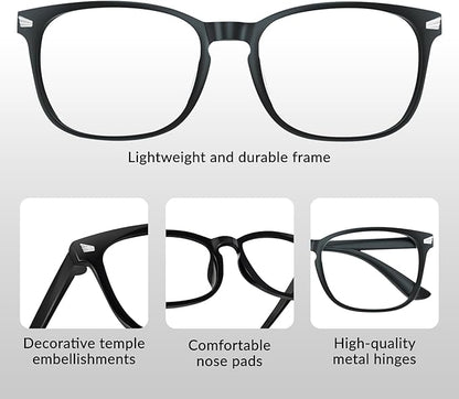 Blue Light Glasses for Woman Men | 99% Blue Light Blocking Glasses for Computer Gaming TV Phone Screen Square Frame | Anti Eyestrain & UV Glare Protection - 2 Pair
