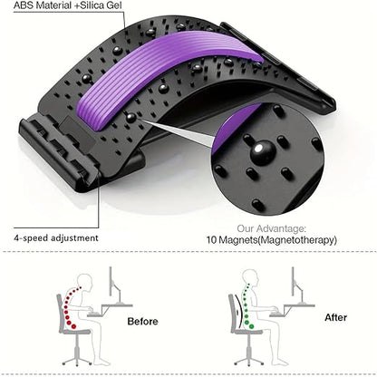 Lumbar Support Board & Back Stretcher - 4-Level Adjustable Cracker for Lower Back Pain Relief, Home Office Use (Purple)