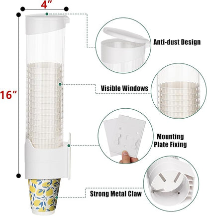 MYITYARD Large Cup Dispenser, Wall Mount Water Cooler Cup Dispenser Fits 10oz - 16oz Disposable Paper and Plastic Cups, Pull Type Cup Holder for Home Office Hospital Gym, Magnetic Mounting, White