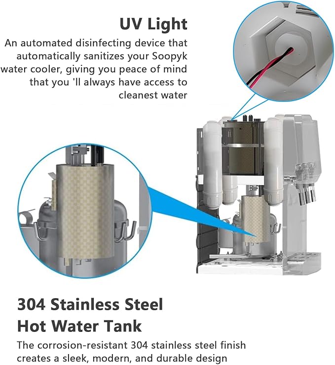 Countertop Bottleless Water Cooler Dispenser with Filtration 4-Stage Filters PP+CTO+UF+CTO Self Clenaing 3 Temperature Settings