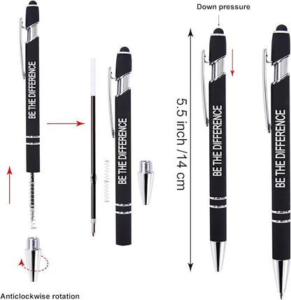 Funny Pens - 12 Pack Fine Point Smooth Writing Pens with Inspirational Tips, Black Ink, Touch Stylus Screens, Motivational Gift for Office & Desk Accessories