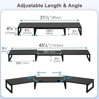 TEAMIX Dual Monitor Stand Riser for 2 Monitors, Wood & Metal Stand Adjustable Length/Angle Shelf Triple Monitor Stand for Screens/PCs/Printers/Laptops Desktop Organizer
