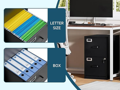 MIIIKO 2 Drawer Filing Cabinet with Lock, Metal Vertical File Cabinets for Home Office, Lockable File Storage Cabinets Under Desk, Letter/A4 File Folders Storage(Assembly Required)