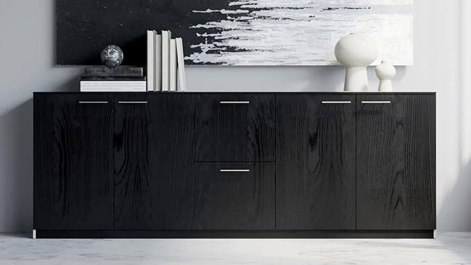 ZURI Furniture Reagan Modern Polished Storage & Filing Cabinet Credenza - Black
