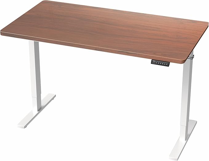 VIVO Electric 43 x 24 in Standing Desk, Memory Height Adjustment, 1B Series, One-Piece Dark Walnut Top, White Frame, DESK-KIT-1W4D