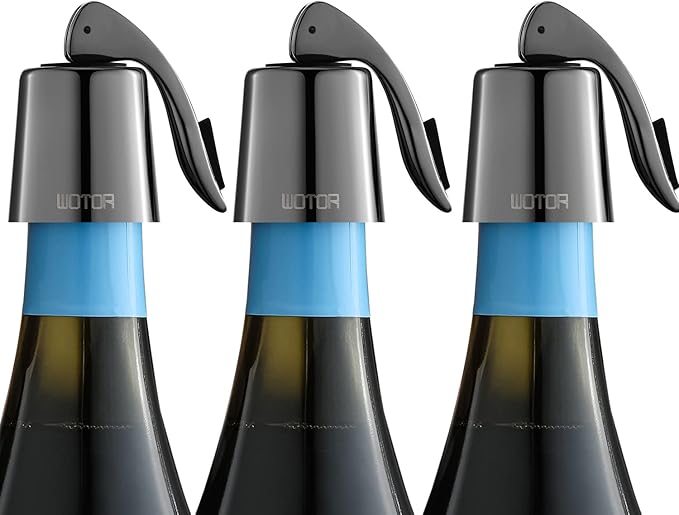 WOTOR Wine Stoppers Stainless Steel Wine Bottle stopper Plug with Silicone Reusable Wine Saver Leak proof Keep Fresh Metalblack 3 Pack