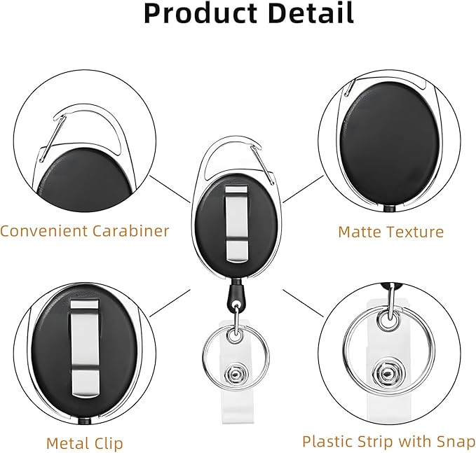 72 Pack Badge Reels Retractable Badge Holders with Clip Key Ring Liubeili Name ID Badge Clips Keychain for Nurse Doctor Employee Worker, Black