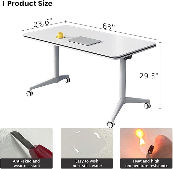 Conference Table,Folding Conference Room Tables with Flip-Top Design,Large Mobile Training Table,Rolling Seminar Meeting Table with Caster,Modular Seminar Tables for Office Meeting (8pack, 63in)