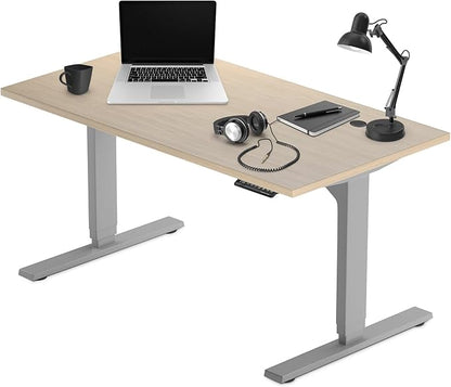 Progressive Desk Stand Up Height Adjustable Electric Standing Desk - 55" x 28" with Dual Motor, 3 Stages Sit Stand Table for Home Office - Bright Beech, Gray Frame