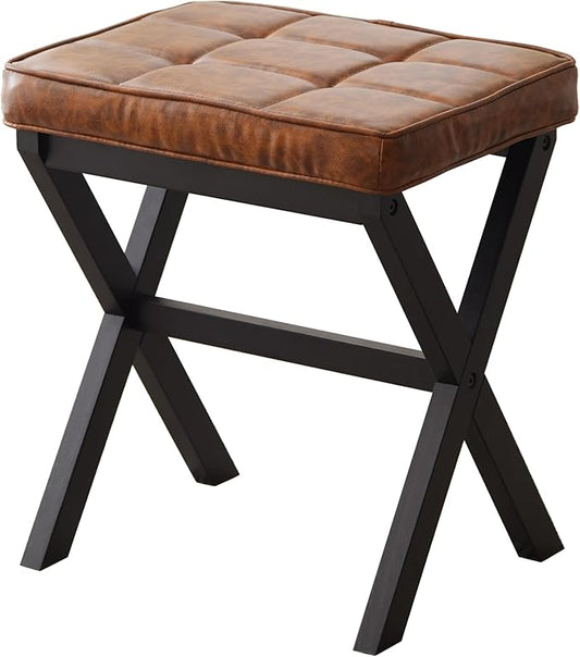 FILWH Foot Stool Small Ottoman Foot Rest Padded Foot Stool Desk Foot Stool For Under Office Desk Vanity Stool Bamboo Footstool Sofa Footrest Shoe Stool Small Foot Stools (Black Legs + Patterned Brown)