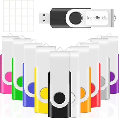8GB USB Flash Drive 10 Pack, USB Drives 8 GB 10 PCS Memory Stick JBOS Swivel Thumb Drives Gig Stick USB2.0 Pen Drive for Fold Digital Date Storage, Zip Drive, Jump Drive, USB Stick, Mixed Color