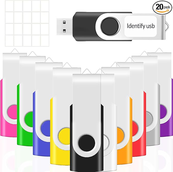 JBOS 20-Pack 512MB USB Flash Drives, USB 2.0, Mix (20pcs) Colors, Foldable, High Speed, Compatible with Windows & Mac